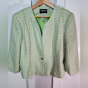 Sag Harbor Petite Green Tweed Blazer Jacket 12P
